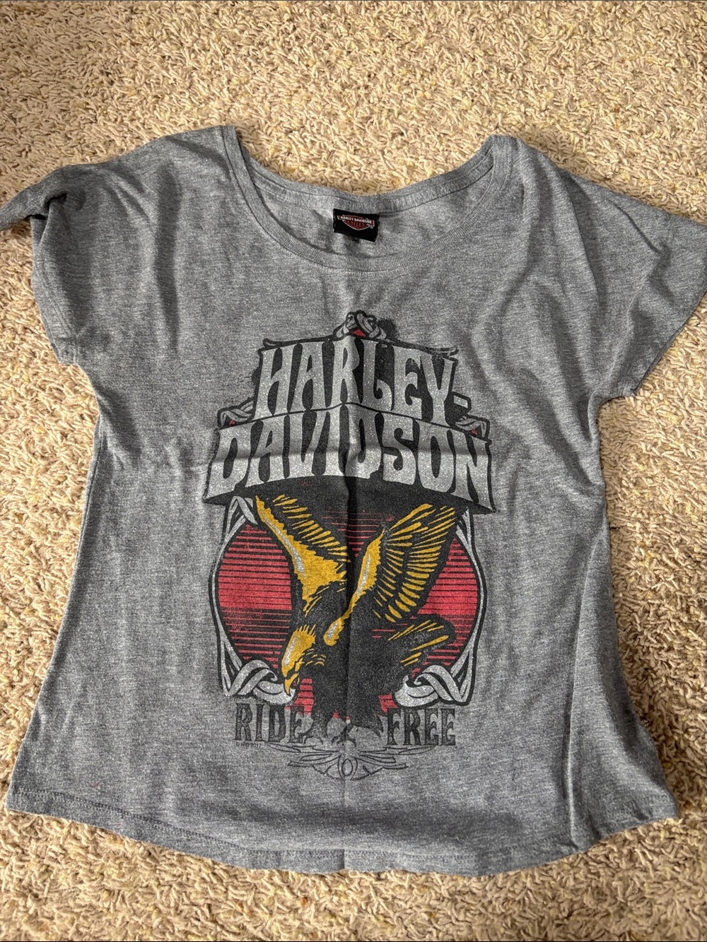 Harley-Davidson Gray Tee with Yellow Eagle and Red Accent